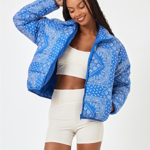 L*SPACE Elevation Reversible Puffer Jacket In Blue Medium Gorpcore Streetwear - Picture 5 of 11